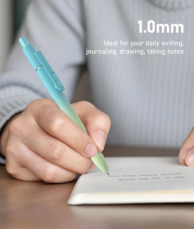 8 Pcs Black Ballpoint Pens - 1.0mm Medium Point Smooth Writing Black Ink Ball Point Pens | High-end Long Lasting Retractable Pen for School, Home, Office (Gradient-8pcs)