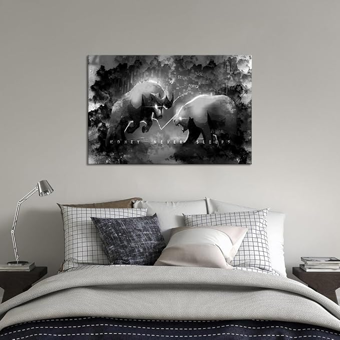 Novatique Market Trading Poster Wall Art Inspirational Entrepreneur Quotes Abstract Posters Wall Decor Money Never Sleeps Motivational Picture Painting for Living Room Bedroom, 24 x 36inch