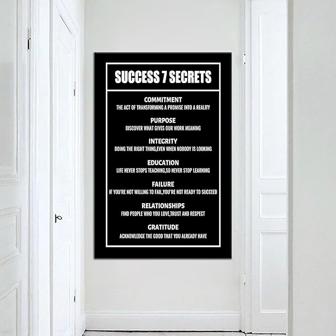 Motivational Canvas Wall Art Success 7 Secrets Inspirational Poster Canvas Painting Prints Positive Wall Pictures for Living Room Home Decoration Artwork Stretched and Framed [24''Wx36''H]