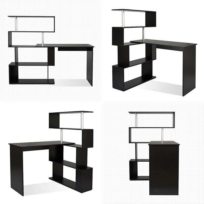 41.7" L Shaped Desk with 4-Tier Storage Shelves, Computer Corner Desk for Study Home Office Living Room (Black)