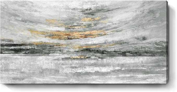 Nicetop Coastal Wall Decor 48x24 Inch, Abstract Canvas Wall Art Black White and Gold, Modern Ocean Artwork Ready to Hang for Living Room, Bathroom, Bedroom and Office | Minimalist