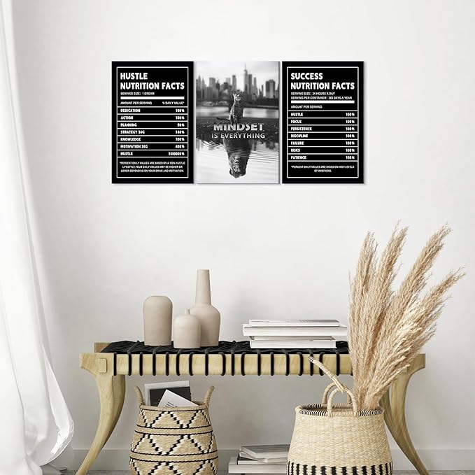 Mindset is Everything Wall Art Motivational Wall Decor for Office Pictures Posters Framed Canvas Wall Art Prints Painting Artwork Decor Ready to Hang in Living Room Bedroom Classroom