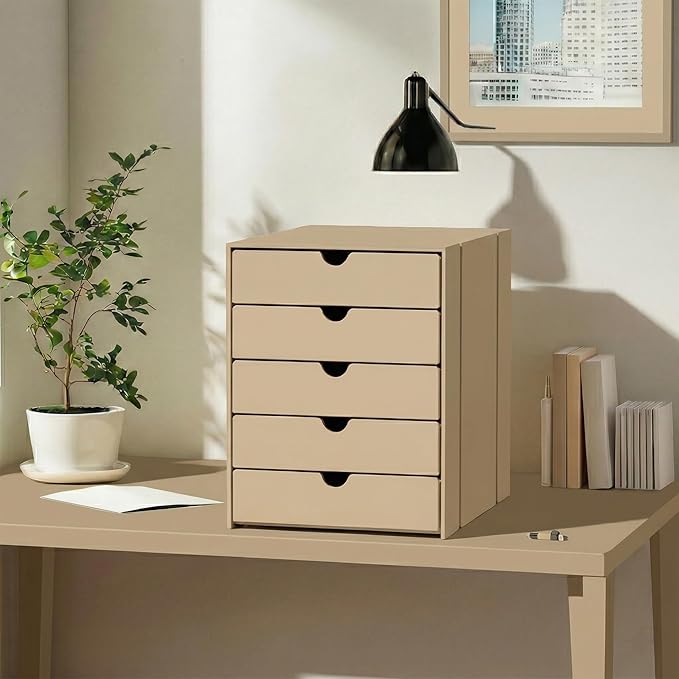 Modern Steel 5-Drawer File Cabinet For Desk, Document Storage Box, Office Desktop Filing Organizer, Drawer Organizer, desk caddy (Milktea)