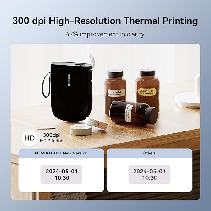 NIIMBOT D11 New Version Label Maker Machine with Tape,300DPI Bluetooth Label Printer, Portable Thermal Printer,Sticker Maker for Organizing Home Office School,Black