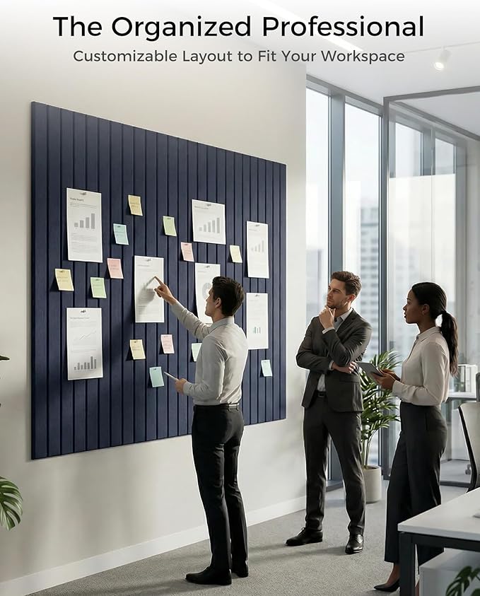 Aothia 12-Pack Large Felt Bulletin Board 48"x36", Modular Pin Board Tiles for Wall, Cork Board Alternative for Office & Classroom, Includes 70 Adhesive Tabs & 40 Pushpins, Navy Blue