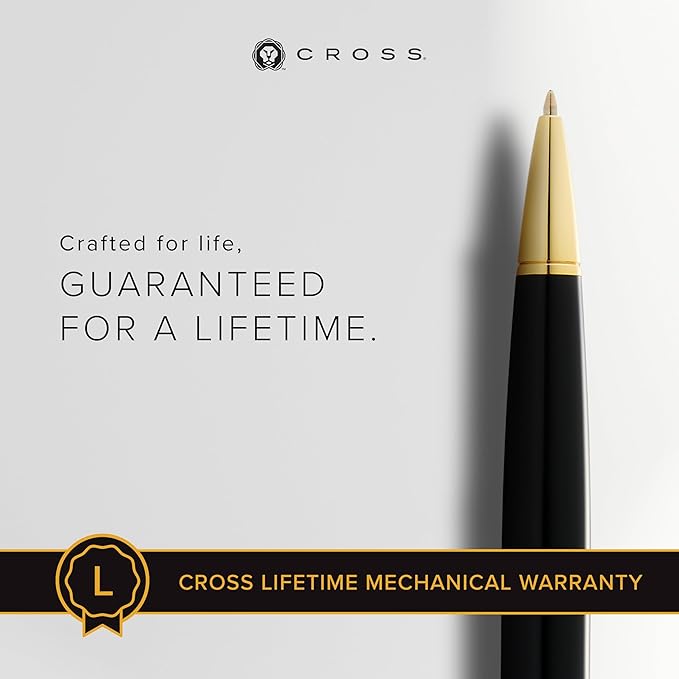 Cross Bailey Light Polished Black Resin and Gold Tone Ballpoint Pen - Professional Pen for Effortless Writing - Journaling, Note-Taking & More - Black Ink - Easy Handling - Includes Gift Box