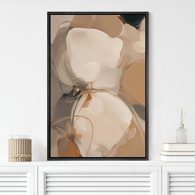 MUDECOR Framed Canvas Print Wall Art Abstract Earth Tones Soft Flowing Shapes Illustrations Minimalism Decorative Relax Colorful for Living Room, Bedroom, Office - 24"x36" BLACK