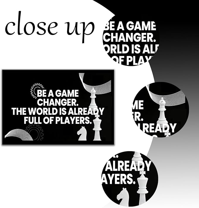 PSYYSP Motivational Wall Art For Office Inspirational Quotes Be A Game Changer Canvas Print Framed Chess Poster For Men Desk Decor Strategy Leadership Empowerment Small 12x18 Inch Artwork