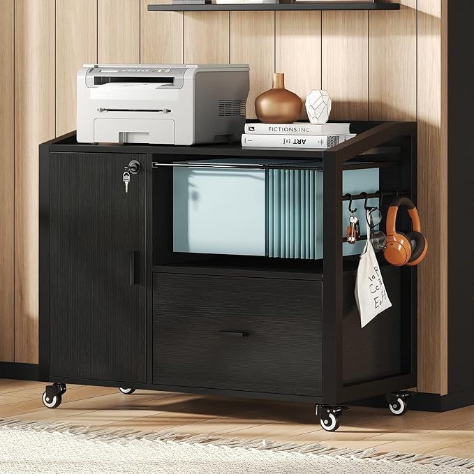 HSH File Cabinet with Wheels with Locks,Black Oak
