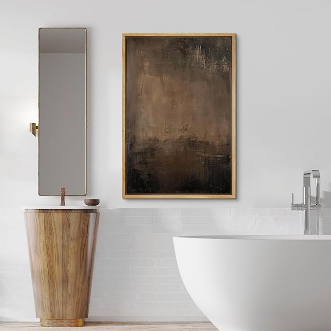 SIGNFORD Framed Canvas Print Wall Art Abstract Earthy Tones Rustic Neutral Illustrations Modern Art Decorative Bohemian Relax/Calm for Living Room, Bedroom, Office - 16"x24" Natural