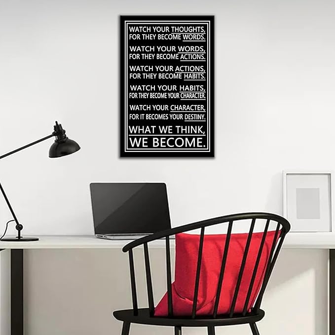 Watch Your Thoughts Motivational Wall Art Inspirational Office Decor Classroom Poster for Men Canvas Prints Artwork for Modern Bedroom Company Gym Picture Painting Stretched and Framed [12''Wx18''H]
