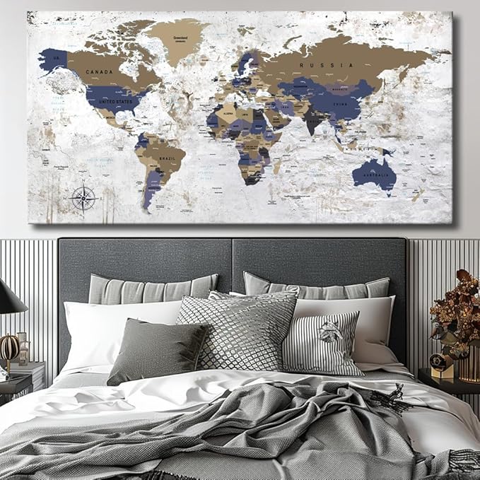 ZEYDRT Wall Art 40" x79 map of the World Painting Canvas Wall Art for Office Living Room world map Art Canvas Art Wall Decorations Prints for Background for Home Office Decoration