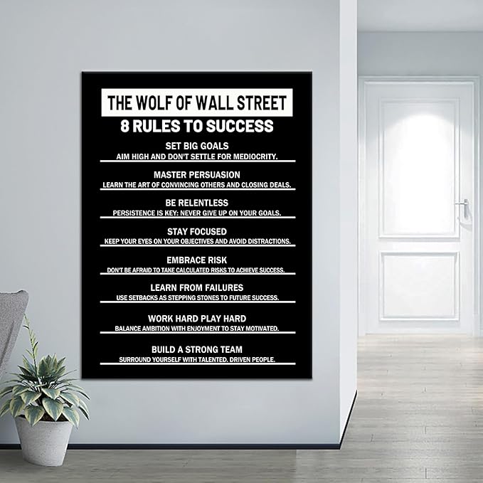 Inspirational Wall Art 8 Rules to Success Entrepreneur Quotes Motivational Poster Print Inspiring Picture Artwork for Men Room Office Workplace Wall Decor Stretch and Framed [30''Wx 40''H]
