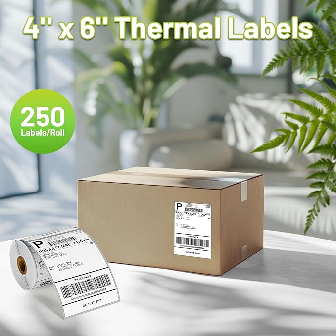 D520 Shipping Label Printer& 500Pcs 4x6 Thermal Shipping Label(2 Rolls of 250 4x6 Roll Labels),Thermal Label Printer for Small Business, Shipping Packages, Home, Office, Compatible with USPS, Shopify,