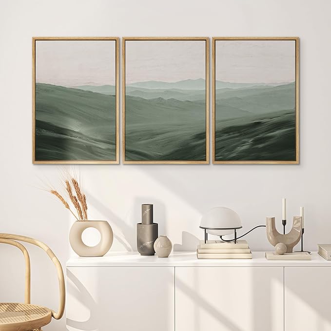 SIGNWIN Framed Canvas Print Wall Art Set Rolling Green Mountain Hill Environment Nature Wilderness Photography Modern Art Chic Landscape for Living Room, Bedroom, Office - 24"x36"x3 Natural
