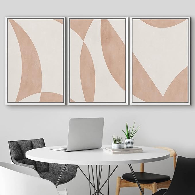 IDEA4WALL Framed Canvas Print Wall Art Set Art Deco Mid-Century Pastel Tan Polygons Abstract Shapes Illustrations Modern Art Decorative Contemporary for Living Room, Bedroom, Office - 16"x24"x3 White