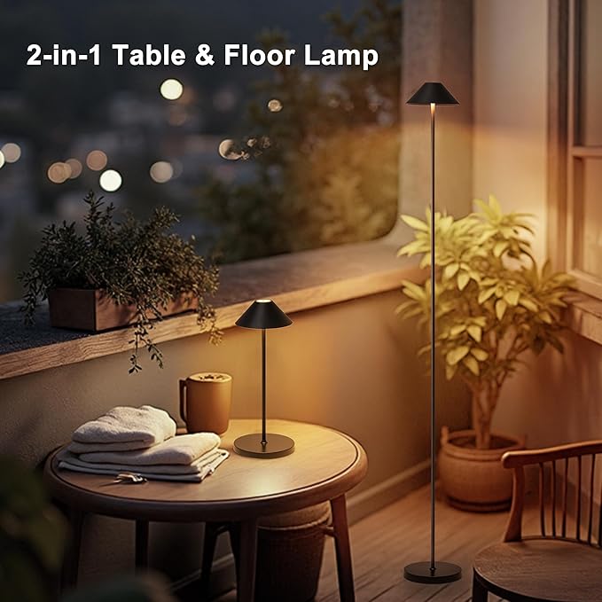 Rechargeable Floor Lamp for Indoor/Outdoor, Cordless Tall Standing Lamp with 3 Color Temps & Dimmable, IP43 Waterproof, Adjustable Height 16-59 Inch,LED Floor Lamp for Living Room, Patio(2 Pack)