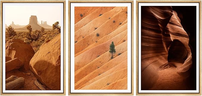 SIGNFORD Framed Wall Art Print Set Southwest Desert Landscape Canyon and Mesa Digital Art Modern Art Contemporary for Living Room, Bedroom, Office - 24"x36"x3 Natural