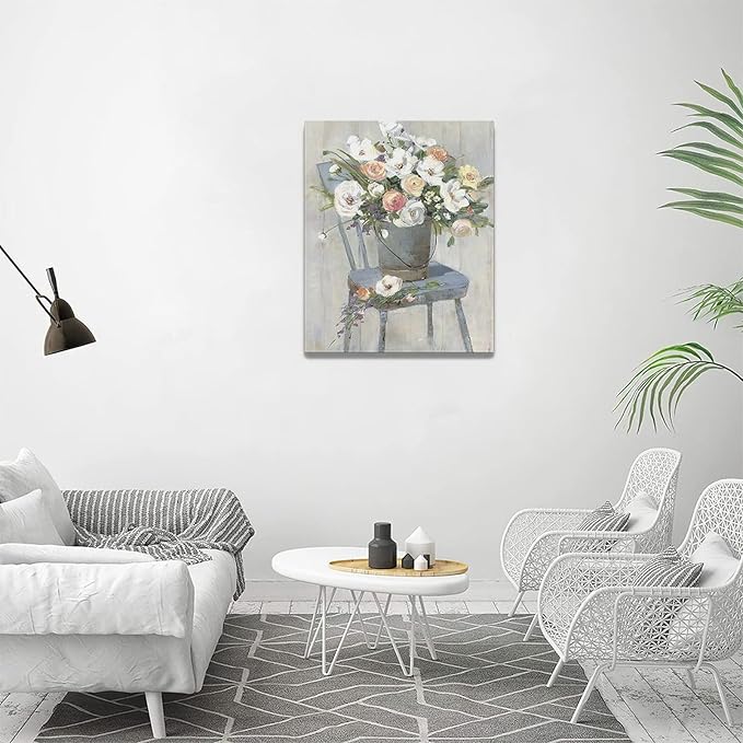yerretin Farmhouse Flower Wall Art Country Floral Pictures Wall Decor Rustic Canvas Paintings Modern Artwork Home Decorations for Bathroom Bedroom Living Room Framed 16"x20"