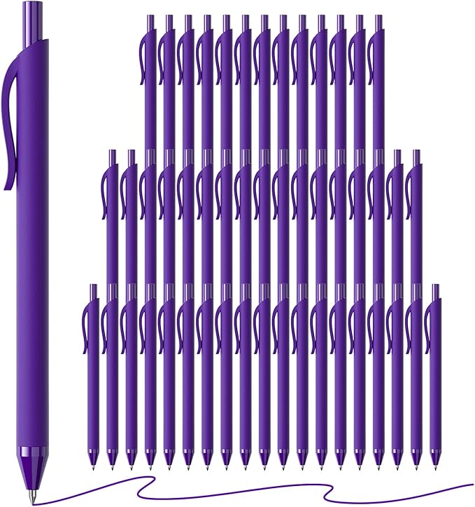 50 Pack Purple Ink Pens - Bulk Pens, 1.0MM Medium Point Ballpoint Pens, Smooth Writing No Bleed Retractable Ball Point Pen (Purple)