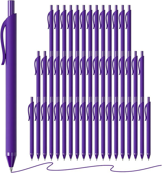 50 Pack Purple Ink Pens - Bulk Pens, 1.0MM Medium Point Ballpoint Pens, Smooth Writing No Bleed Retractable Ball Point Pen (Purple)