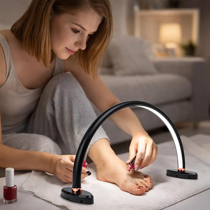 BZJ 16-Inch Half Moon Nail Light for Desk Portable Nail Art Table Lamp with Adjustable Brightness and Color Temperature for Beauty Eyelash Extensions Tattoo Crafts