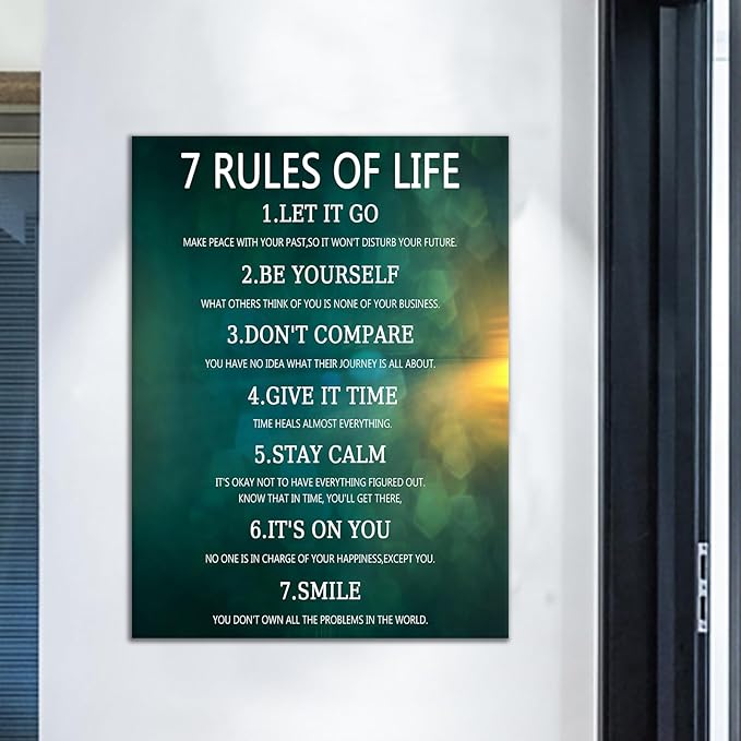 7 Rules of Life Motivational Canvas Wall Art Large Poster Print Inspirational Quotes Colorful Background Picture Painting Artwork for Living Room School Office Gym Stretched and Framed [30''Wx 40''H]