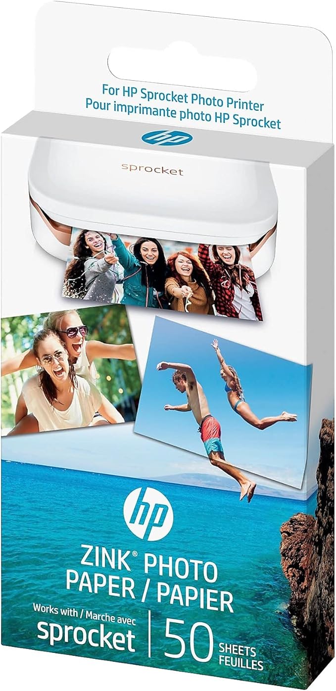 HP Sprocket 2x3" Premium Zink Sticky Back Photo Paper (50 Sheets) Compatible with HP Sprocket Photo Printers.