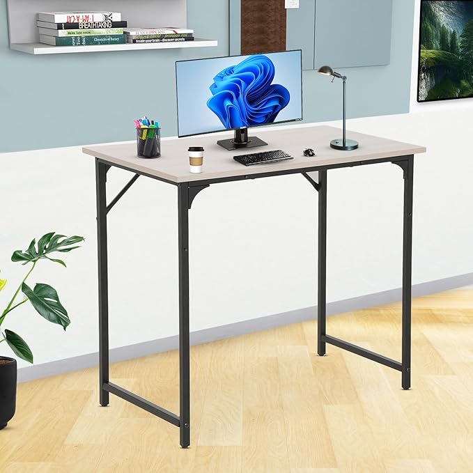 NChanmar 32 Inch Computer Desk, Office Desk Gaming Desk with Metal Frame, Writing Workstation for Home Office, Space Saving Computer Table for Small Space (Nature) 31x19.6x29