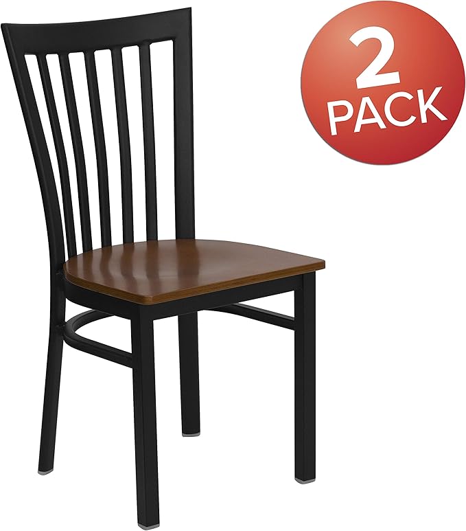 Flash Furniture 2 Pack HERCULES Series Black School House Back Metal Restaurant Chair - Cherry Wood Seat