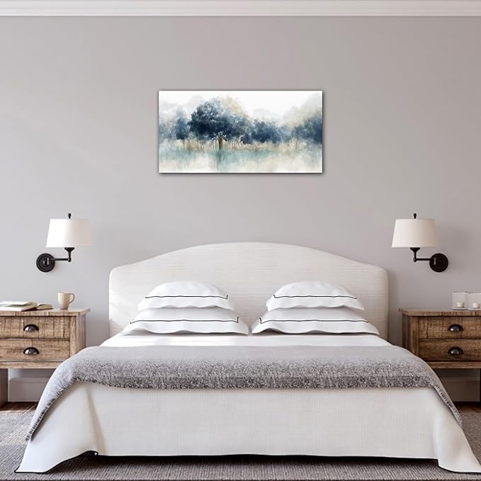 yearainn Foggy Forest Canvas Wall Art - Indigo Blue Abstract Trees Pictures for Wall Decor Nature Canvas Painting Modern Printing Artwork for Living Room Bedroom Home Office Wall Decoration 20" x 40"