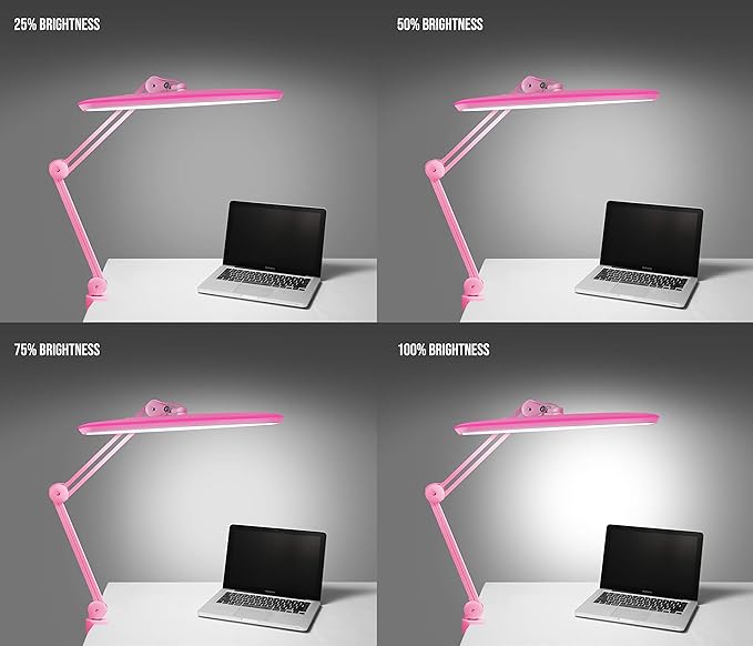 Neatfi XL 2,200 Lumens 24W LED Desk Lamp – 23” Wide Shade | Dimmable Eye-Caring Task Light | Adjustable Arm | Home Office, Study, Crafts & Nail Tech (Pink, Non-CCT with Clamp)