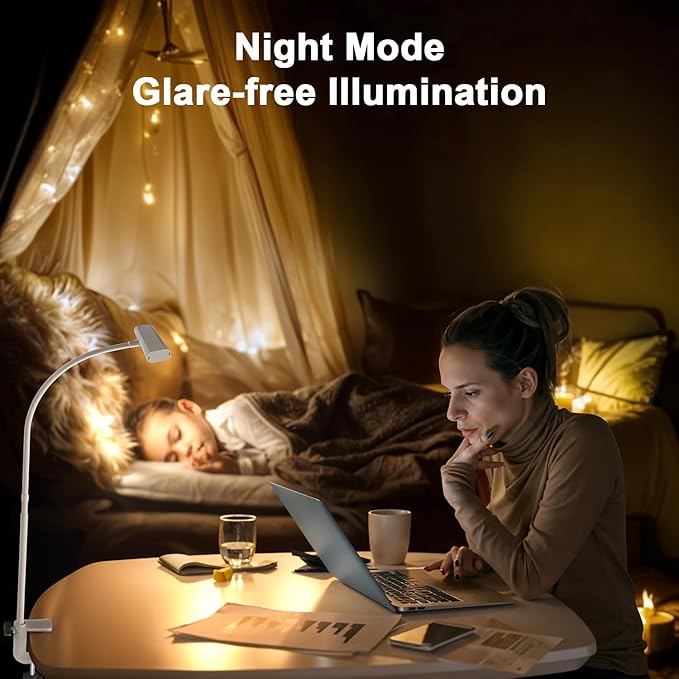 Desk Lamp with Remote, Adjustable Brightness, Eye-Caring LED Light, Rotatable Head, USB with Adapter, Space-Saving Design for Office, Study, Reading, Work, and Home Desktop Illumination - White