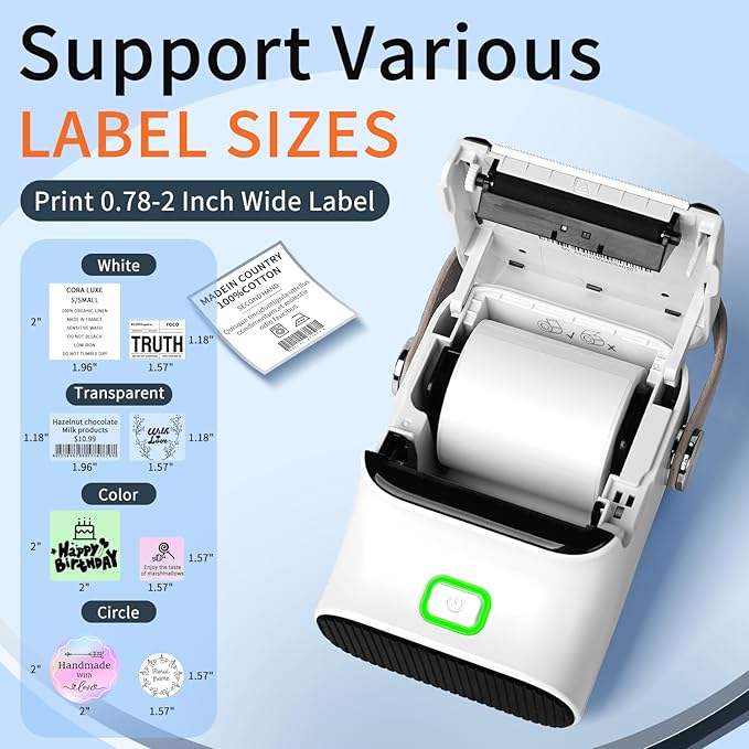 Rongta 2 Inch Label Maker Machine with Tape, Thermal Label Printer Easy Use for Office, Home, Business, 2'' x1.18'' Labels-260pcs/Roll, R22+Tape