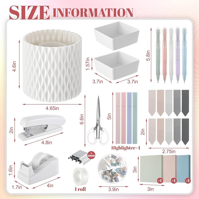 Kosiz 27 Pcs Black and White Desk Accessories Gift for Aesthetic Desk Organizer White Office Supplies Pen Holder Sticky Notes Stapler Binder/paper Clips Scissor Staple for Women(Fashion)