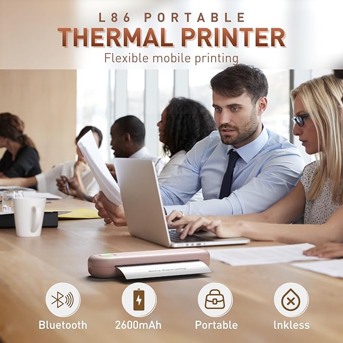 Bisofice A4 Portable Thermal Printer Wireless&USB Connect with Mobile Computer 50mm/56mm/77mm/107mm/210mm/216mm(2in/3in/4in/8in/8.5in) US Letter A5 Paper Size for Office School