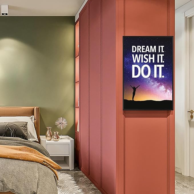 Funky Motivational Quotes Wall Art Trendy Motivational Dream It Wish It Do It Canvas Poster Work Motivation Hustle Inspiring Prints Painting For Office Living Room Wall Decor 8x12in Framed