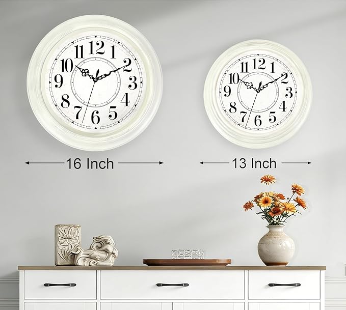 Vintage Wall Clock 16 Inch Quartz Silent Non-Ticking Analog Clock Battery Operated Rustic Round Decorative Clock for Living Room Kitchen Home Office Classroom