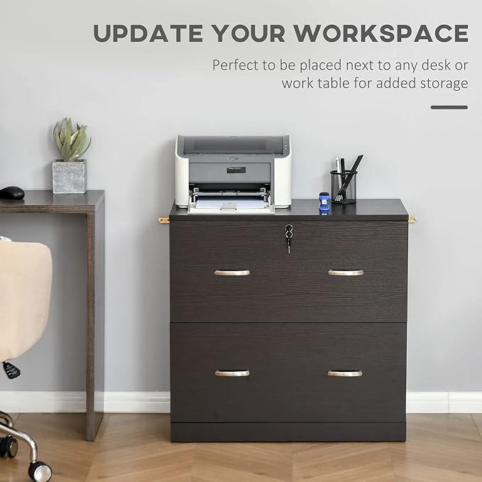 2 Drawer File Cabinet with Lock, Home Office Filing Organizer, for Letter Legal A4 Size Labeled Folders File Folder Storage, Wood Lateral Filing Cabinet (Espresso-D16.5*W29.25*H28.25in)