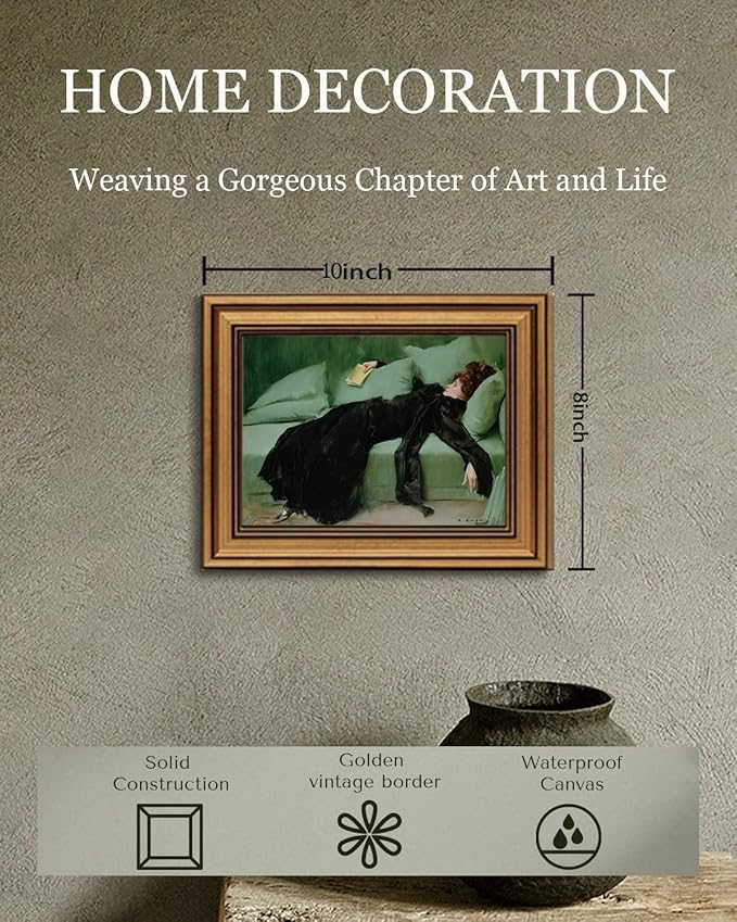 Gold Framed Wall Art Vintage Canvas Wall Art Decadent Young Woman After the Dance Artwork Prints Picture for Living Room Bedroom Farmhouse Bathroom Office Decor, 8x10