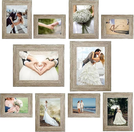 Picture Frame Set 10 pack, Farmhouse Photo Frames, Gallery Wall Frame Collage, 8x10 5x7 4x6 Frames in 3 Different Finishes Picture Frames For Wall or Desk,Gray