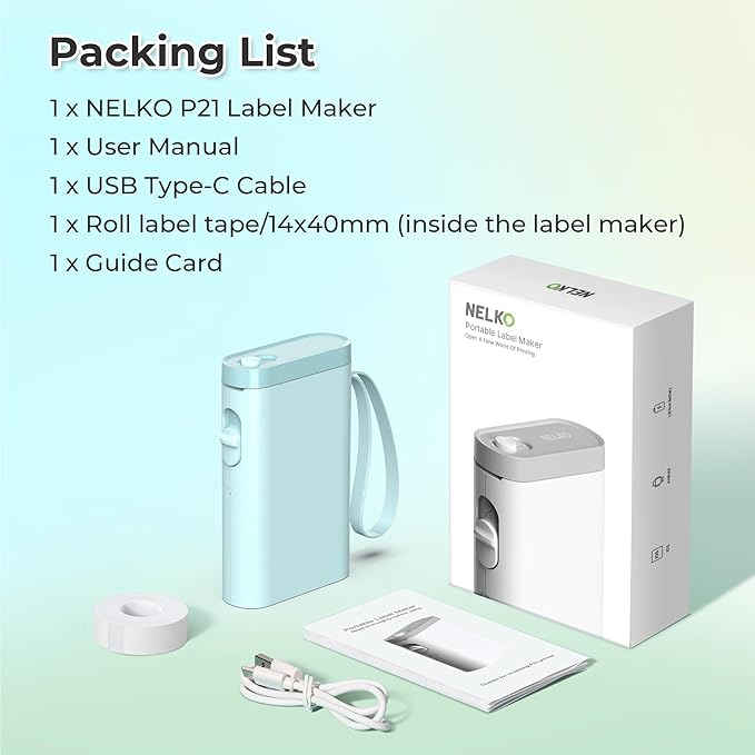 Nelko Label Maker Machine with Tape, P21 Bluetooth Label Printer, Wireless Mini Label Makers with Multiple Templates for Organizing Office Home, Cyan