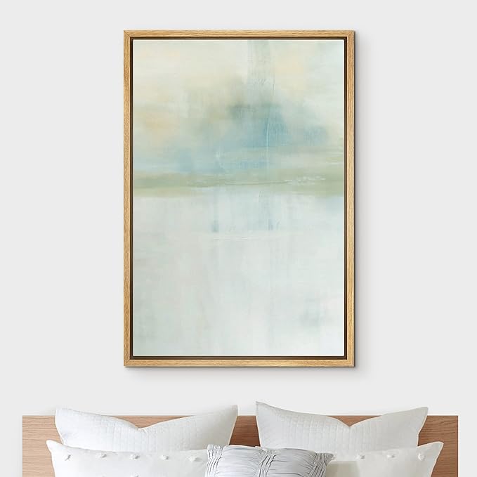 IDEA4WALL Framed Canvas Print Wall Art Mid-Century Pastel Teal Gray Watercolor Collage Abstract Shapes Illustrations Modern Art Minimal Decorative for Living Room, Bedroom, Office - 24"x36" Natural