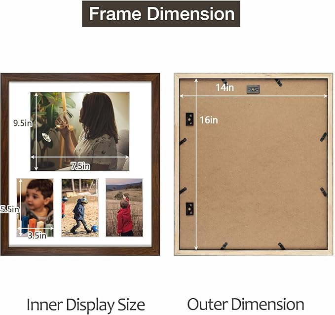 Golden State Art 14x16 Brown Wood Picture Frame - White Mat for 8x10 and 4x6 Photos - Real Glass, Sawtooth Hanger, Swivel Tabs - Wall Mounting - Great for Posters, Weddings, and Engagements