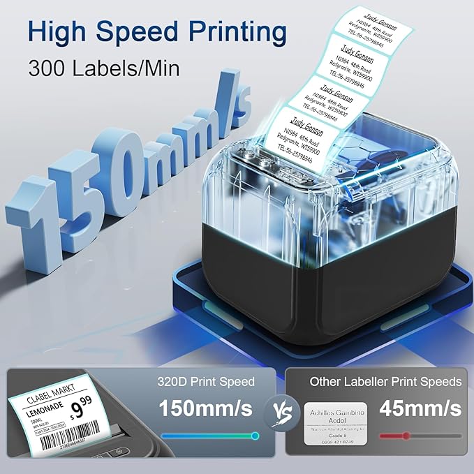 CLABEL Desk Bluetooth Barcode Label Printer: Label Maker with Direct Thermal Printing, 2-3 Inch Print Width for Barcodes Address Warehouse with 1 Roll 40x30mm Label (3 Inch Soot)