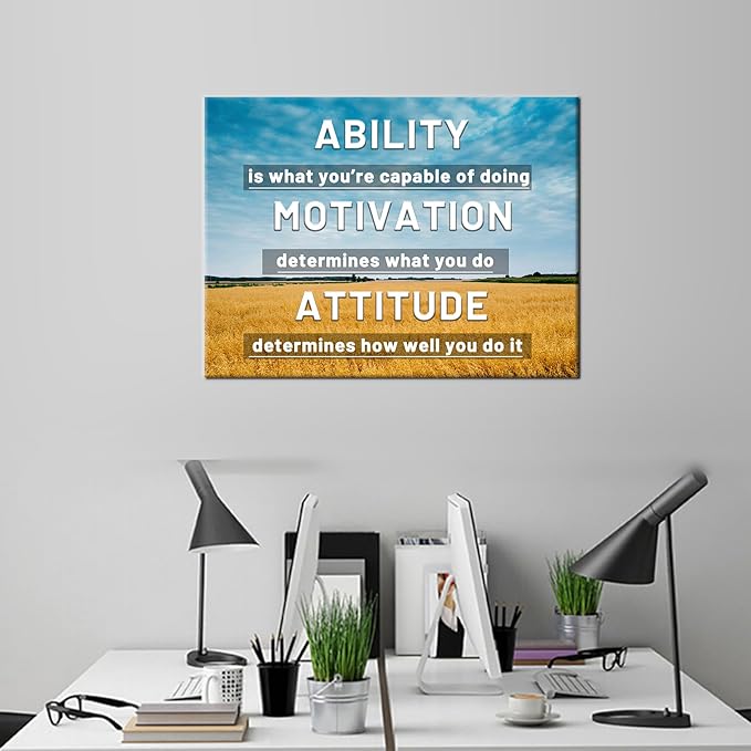 Motivational Poster Wall Art Ability Motivation Attitude Inspirational Quotes Print on Canvas Picture Painting Artwork for Home Bedroom Gym Wall Decoration Stretched and Framed [24''Hx18''W]