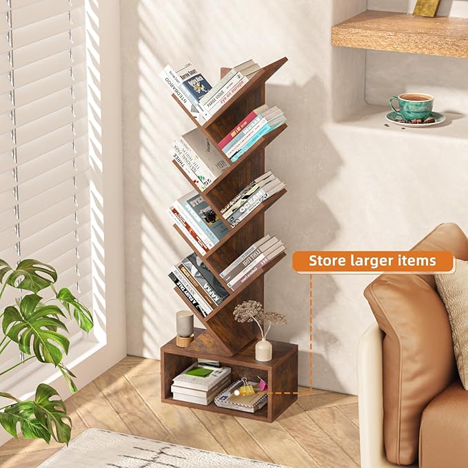 9 Tier Tree Bookshelf,Christmas Green Bookcase for Narrow Space, Storage Organizer Floor Standing Bookshelves for Books, Tall Book Case for Home Office, Living Room, Bedroom