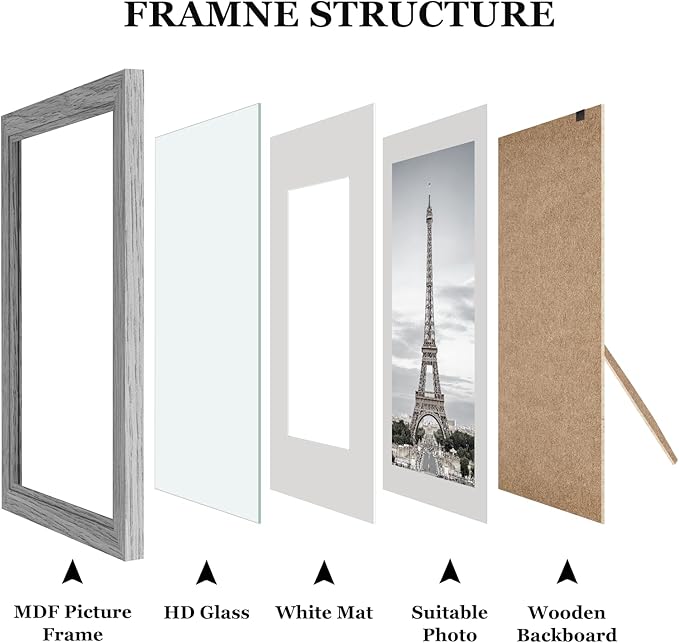 Picture Frames, Made of Real Glass and Wooden Frame, Gallery Photo Frames Set of 10 for Collage Wall Decor, Multi Sizes Including 8x10, 5x7, 4x6 for Mounting or Tabletop Display, Gray