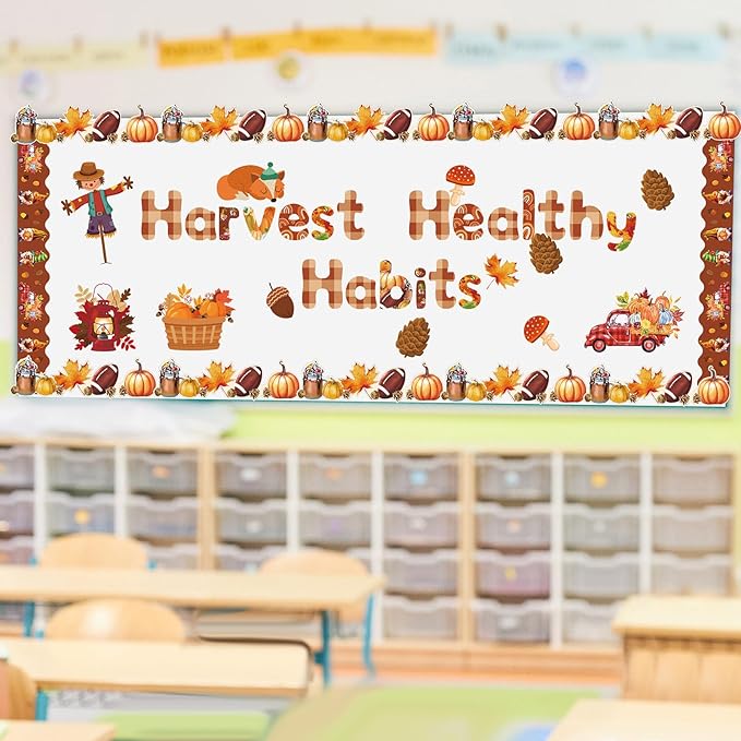 Kosiz Fall Bulletin Board Decoration Set 118 ft Thanksgiving Scalloped Bulletin Board Borders Classroom Poster Border Trim with 257 Pcs Letter Number Symbol Cutout for School Decor
