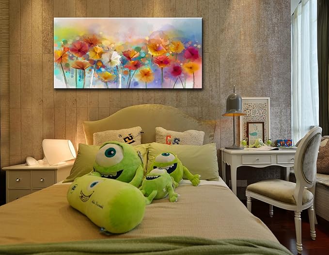OKEXCKK Colorful Flowers Large Canvas Wall Art for Living Room - Floral Painting Picture Print for Bedroom, Large Artwork Wall Decor - 24"x48"